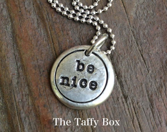 Be Nice - Pewter Pebble Droplet Pendant Necklace